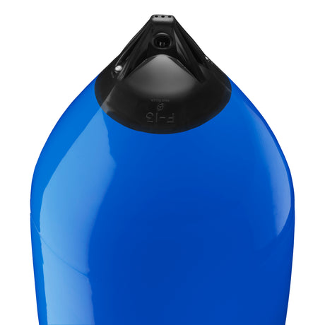 Blue boat fender with Navy-Top, Polyform F-13 angled shot