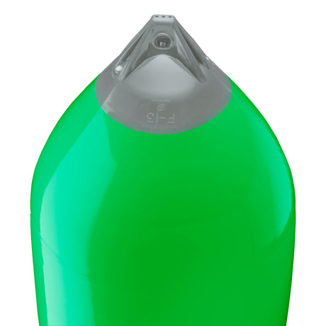 Green boat fender with Grey-Top, Polyform F-13 angled shot