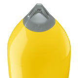 Yellow boat fender with Grey-Top, Polyform F-13 angled shot