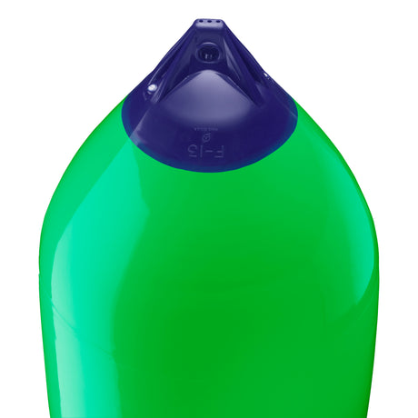 Green boat fender with Navy-Top, Polyform F-13 angled shot
