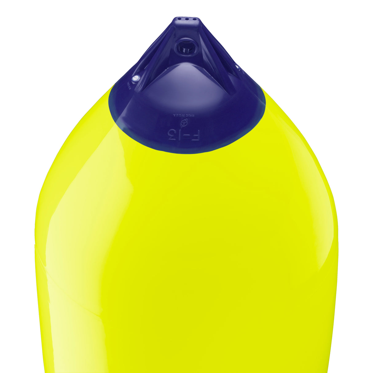 Saturn Yellow boat fender with Navy-Top, Polyform F-13 angled shot