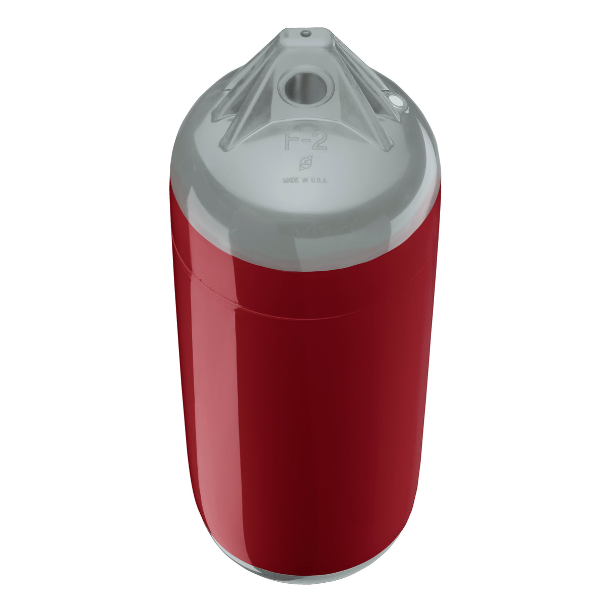 Burgundy boat fender with Grey-Top, Polyform F-2 angled shot