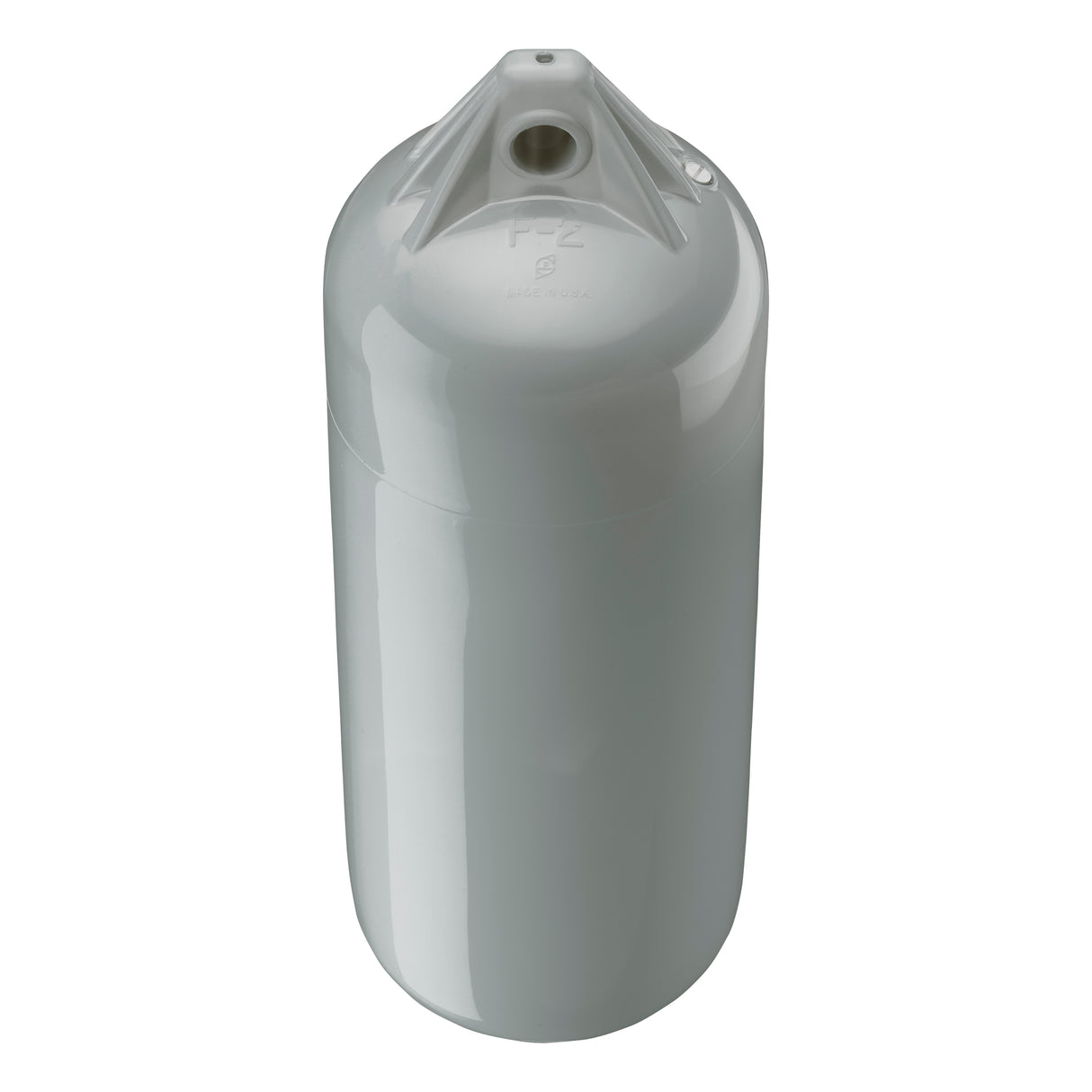 Grey boat fender with Grey-Top, Polyform F-2 angled shot