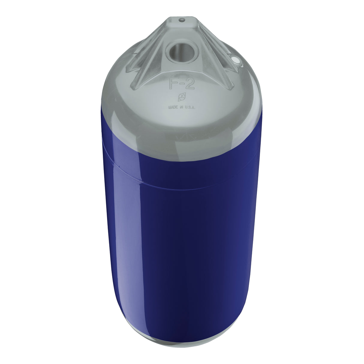 Navy Blue boat fender with Grey-Top, Polyform F-2 angled shot
