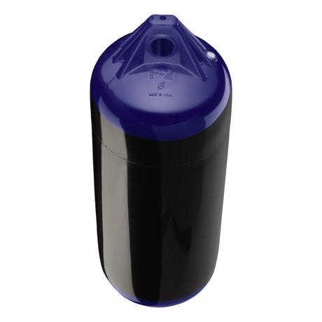 Black boat fender with Navy-Top, Polyform F-2 angled shot