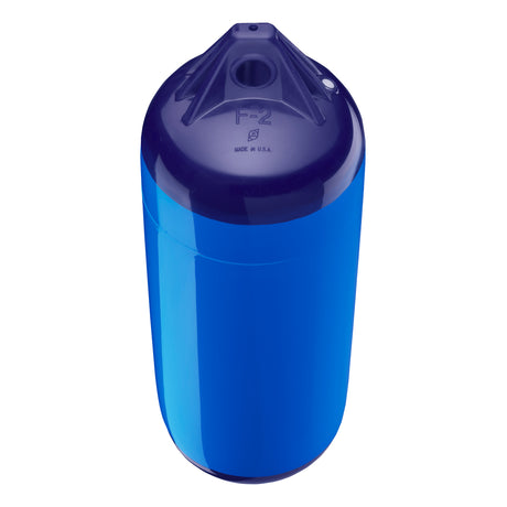 Blue boat fender with Navy-Top, Polyform F-2 angled shot