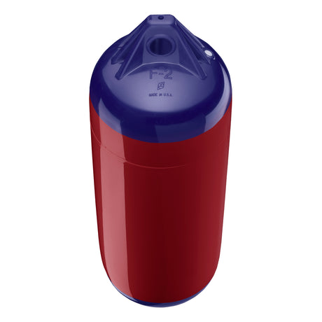 Burgundy boat fender with Navy-Top, Polyform F-2 angled shot