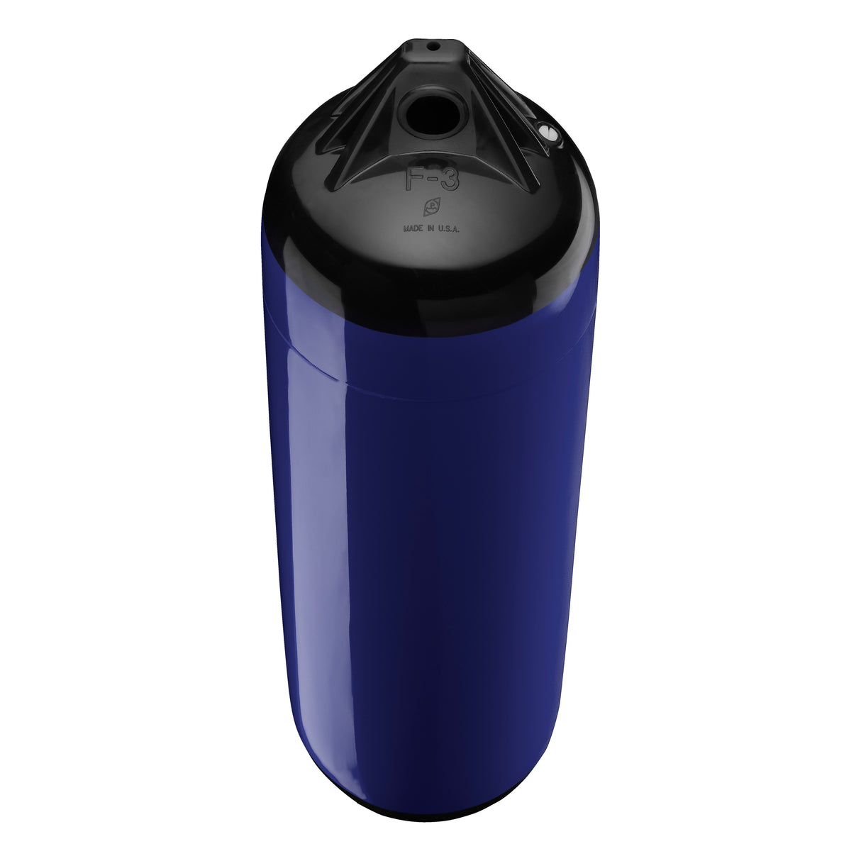 Navy Blue boat fender with Black-Top, Polyform F-3 angled shot