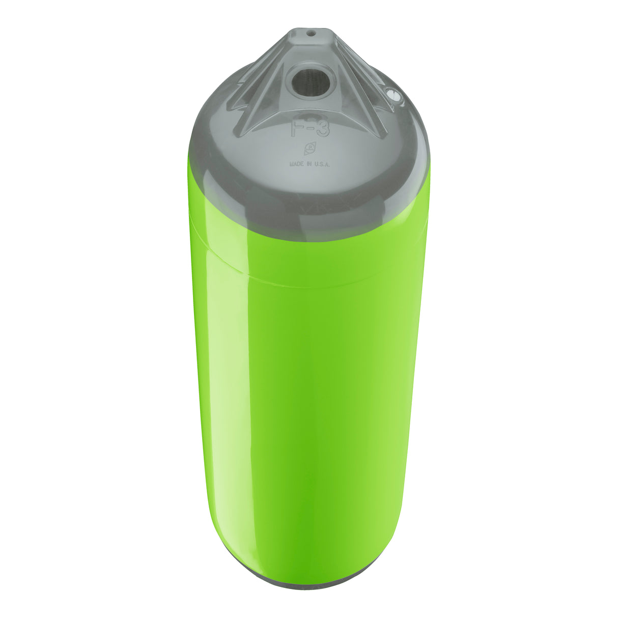 Lime boat fender with Grey-Top, Polyform F-3 angled shot
