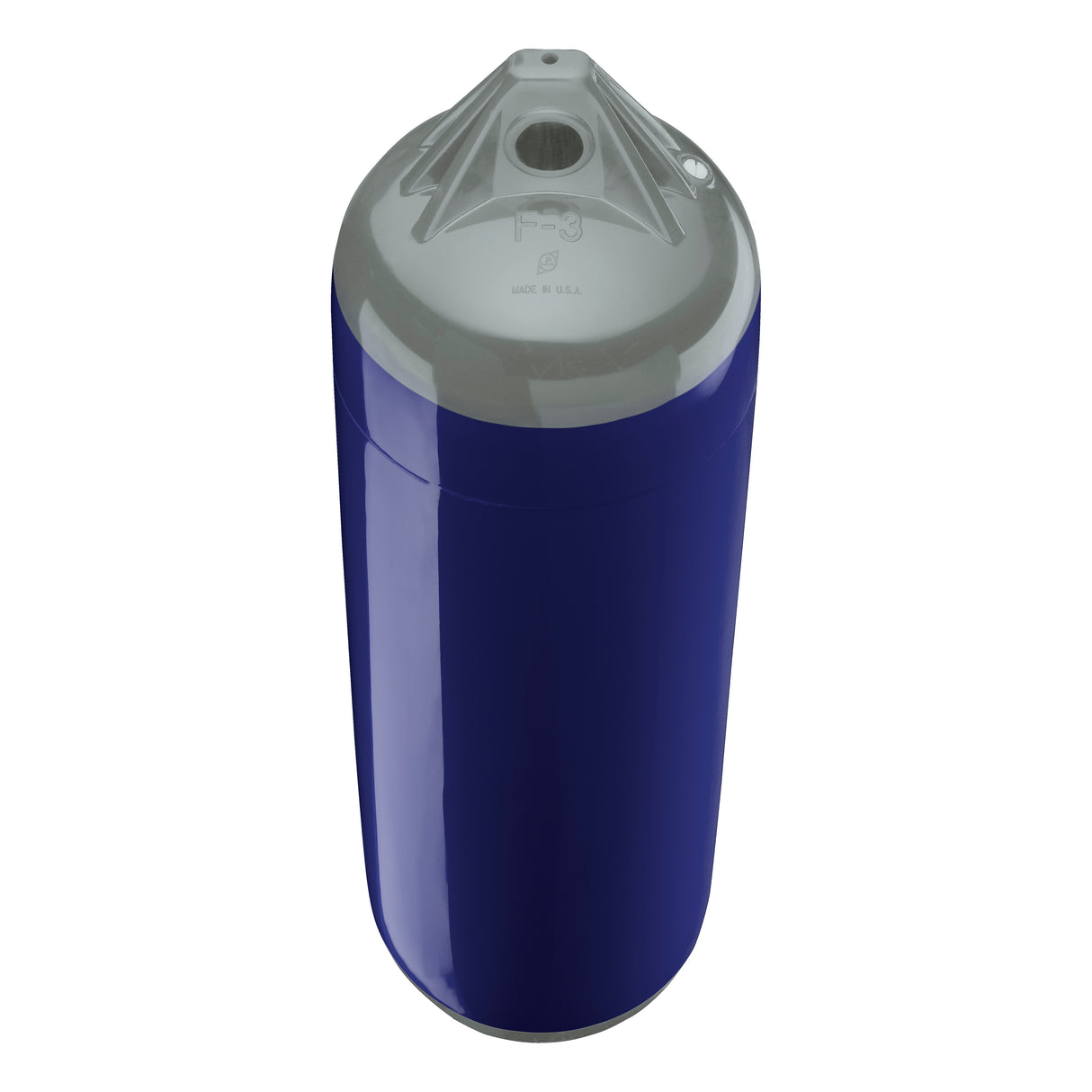 Navy Blue boat fender with Grey-Top, Polyform F-3 angled shot