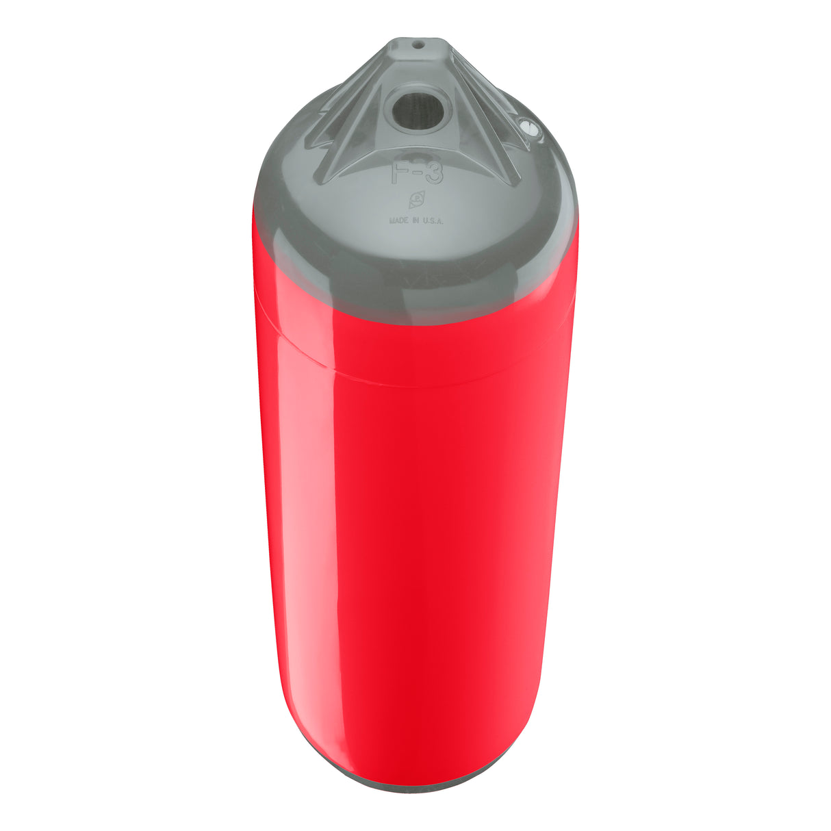 Red boat fender with Grey-Top, Polyform F-3 angled shot
