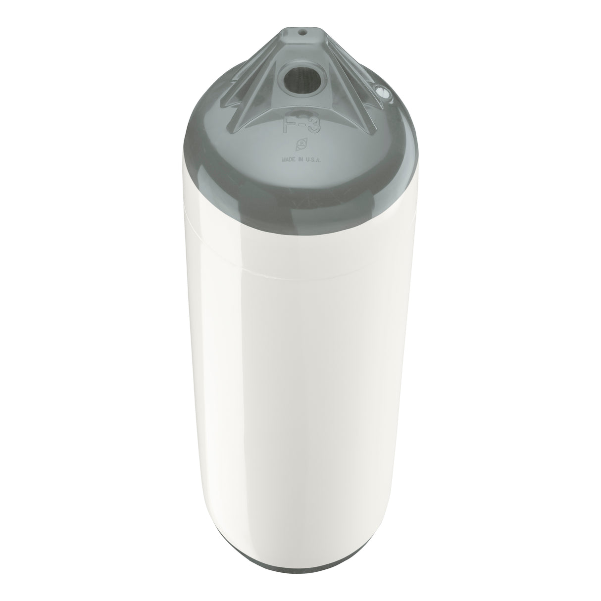 White boat fender with Grey-Top, Polyform F-3 angled shot