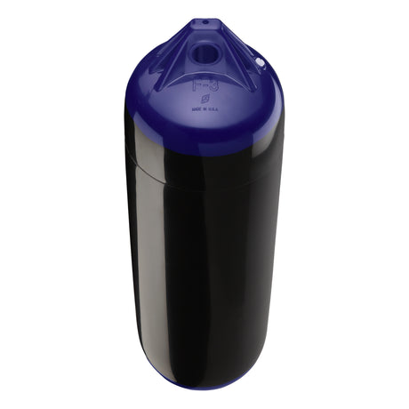 Black boat fender with Navy-Top, Polyform F-3 angled shot