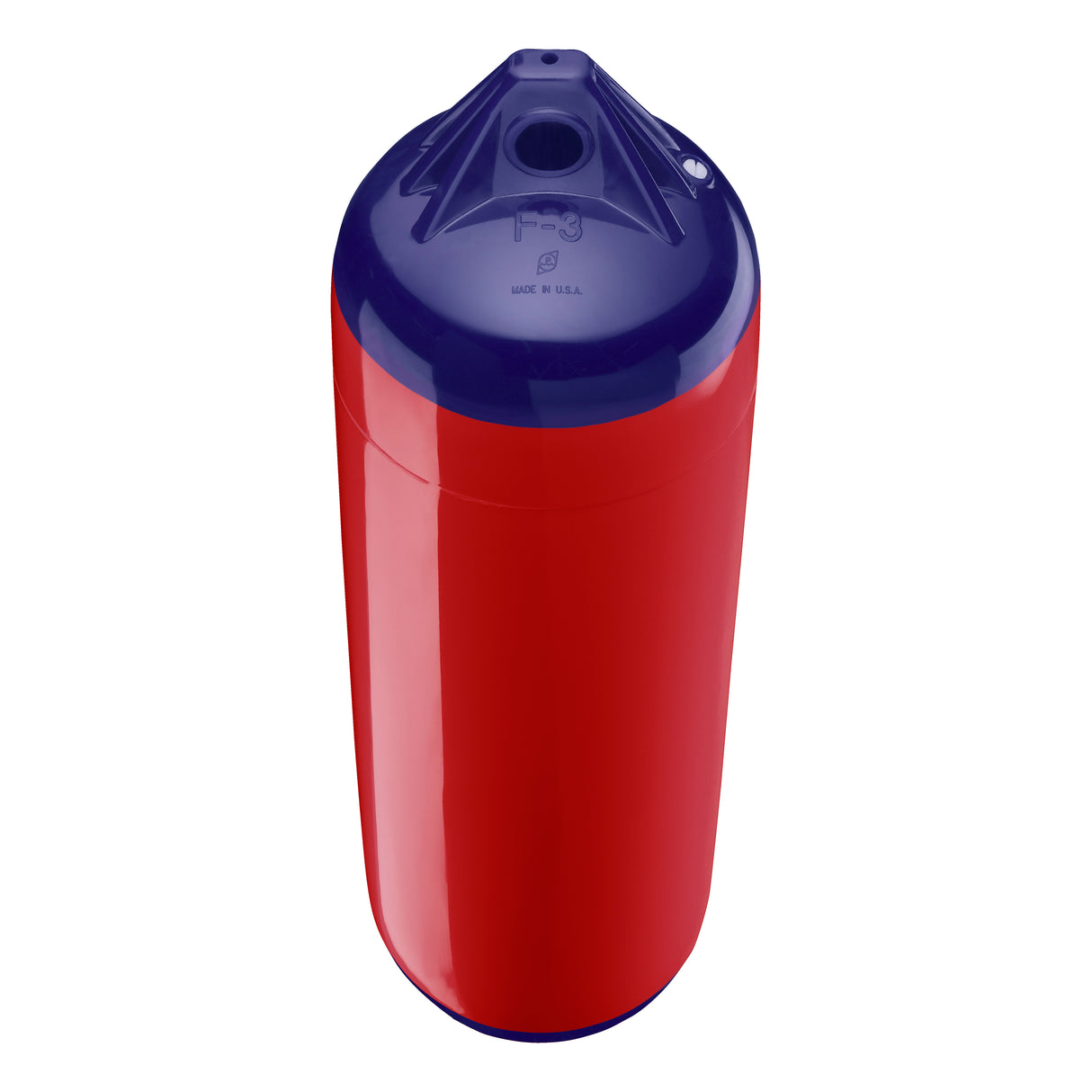 Classic Red boat fender with Navy-Top, Polyform F-3 angled shot