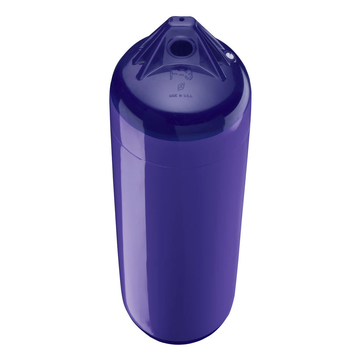 Purple boat fender with Navy-Top, Polyform F-3 angled shot