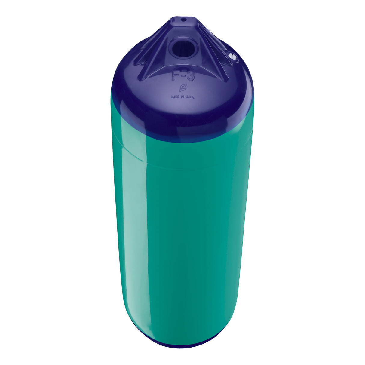 Teal boat fender with Navy-Top, Polyform F-3 angled shot