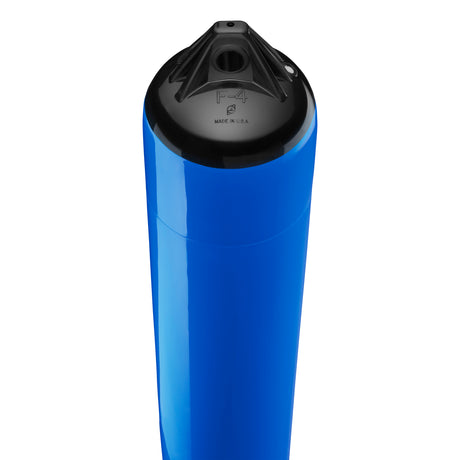 Blue boat fender with Black-Top, Polyform F-4 angled shot