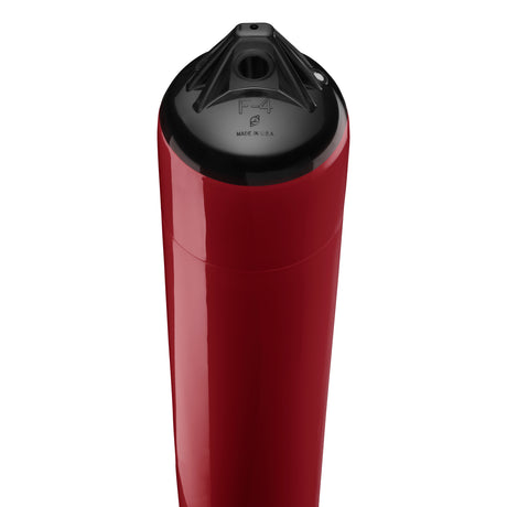 Burgundy boat fender with Black-Top, Polyform F-4 angled shot