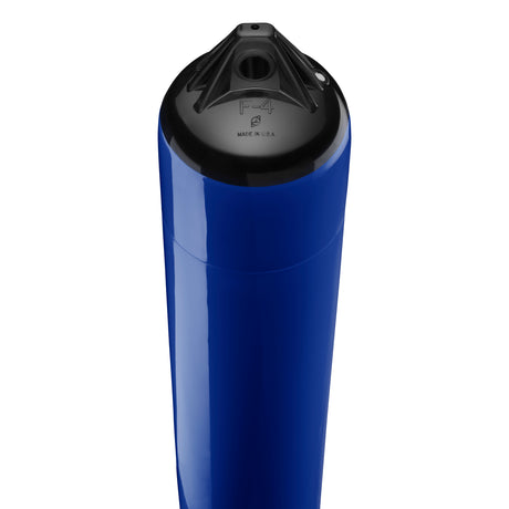 Cobalt Blue boat fender with Black-Top, Polyform F-4 angled shot