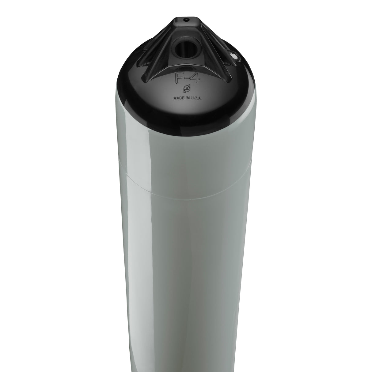Grey boat fender with Black-Top, Polyform F-4 angled shot