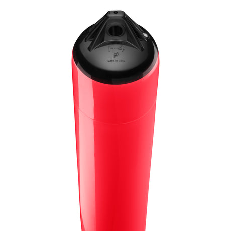 Red boat fender with Black-Top, Polyform F-4 angled shot