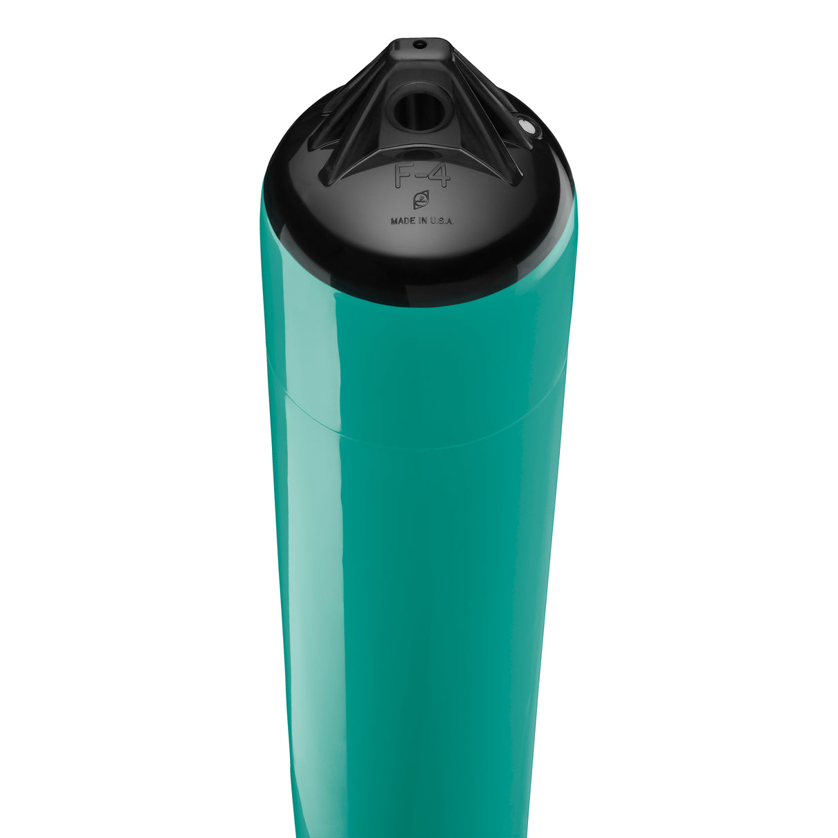 Teal boat fender with Black-Top, Polyform F-4 angled shot
