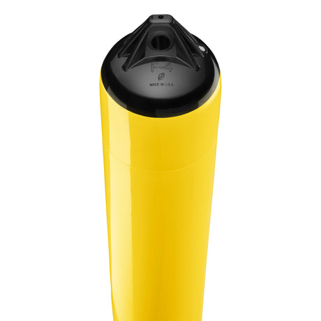 Yellow boat fender with Black-Top, Polyform F-4 angled shot