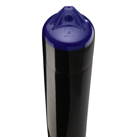 Black boat fender with Navy-Top, Polyform F-4 angled shot
