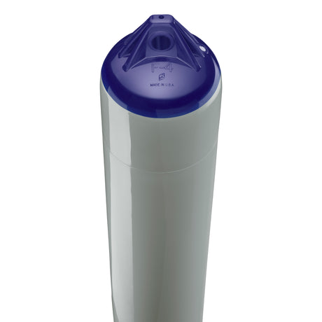 Grey boat fender with Navy-Top, Polyform F-4 angled shot