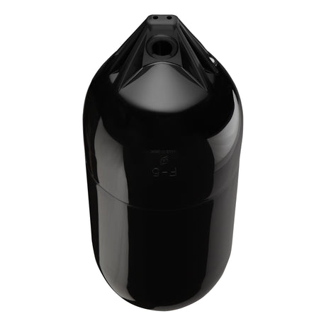 Black boat fender with Black-Top, Polyform F-5 angled shot
