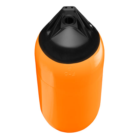 Orange boat fender with Black-Top, Polyform F-5 angled shot