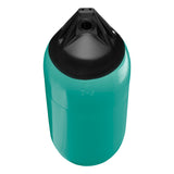 Teal boat fender with Black-Top, Polyform F-5 angled shot