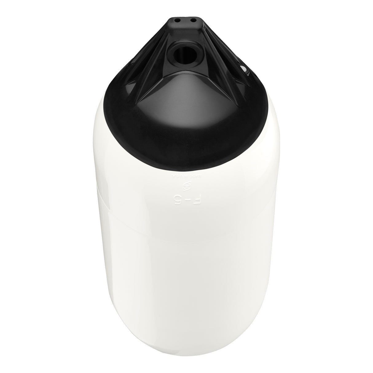 White boat fender with Black-Top, Polyform F-5 angled shot