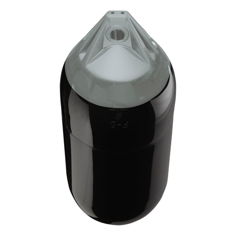 Black boat fender with Grey-Top, Polyform F-5 angled shot