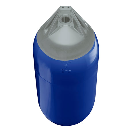 Cobalt Blue boat fender with Grey-Top, Polyform F-5 angled shot