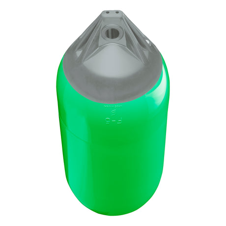 Green boat fender with Grey-Top, Polyform F-5 angled shot