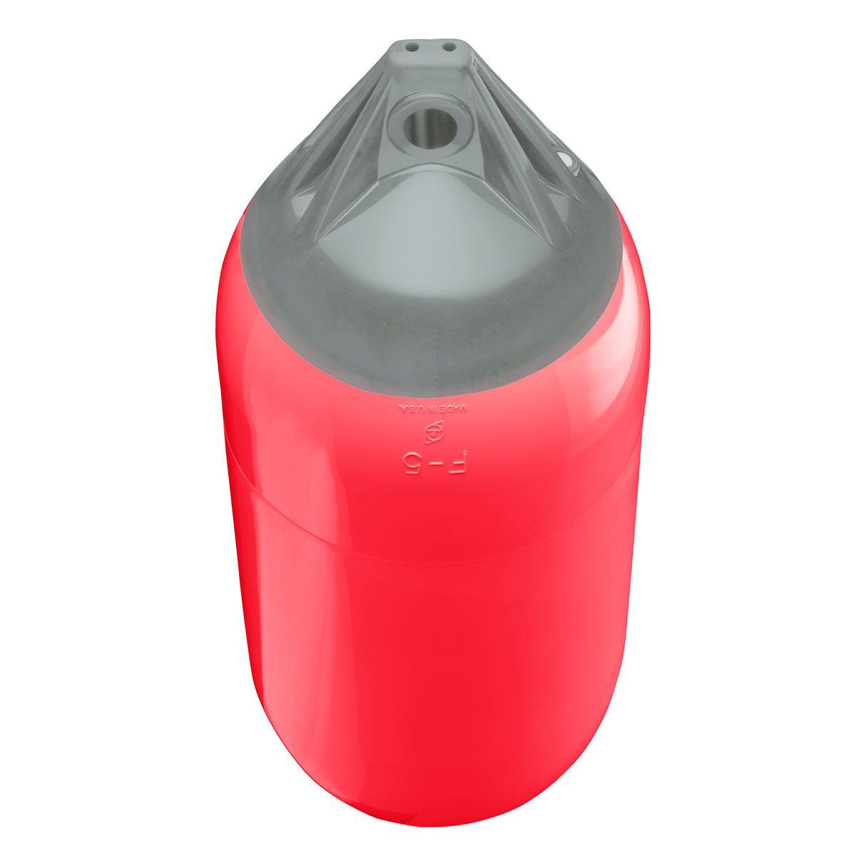 Red boat fender with Grey-Top, Polyform F-5 angled shot