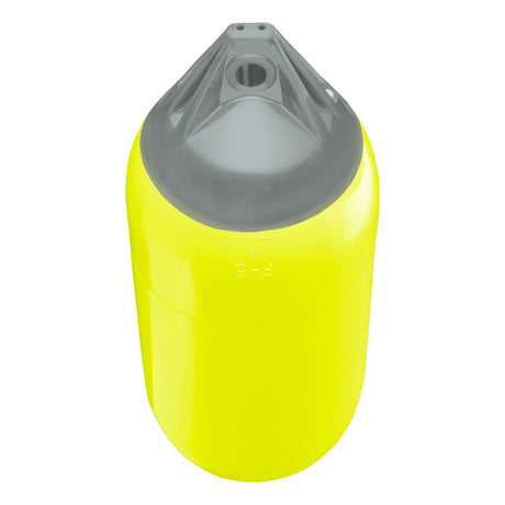 Saturn Yellow boat fender with Grey-Top, Polyform F-5 angled shot