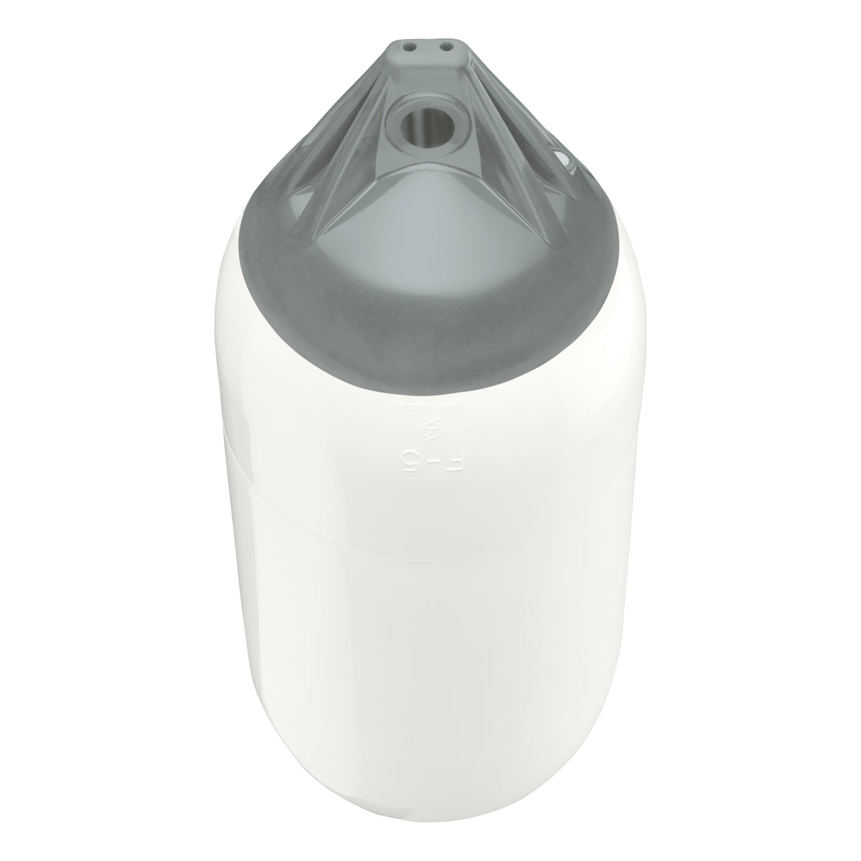 White boat fender with Grey-Top, Polyform F-5 angled shot