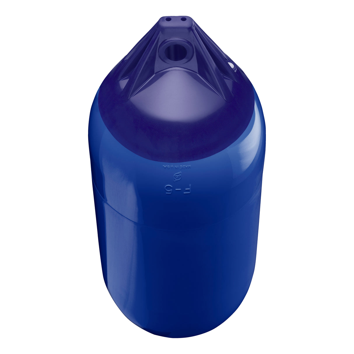 Cobalt Blue boat fender with Navy-Top, Polyform F-5 angled shot