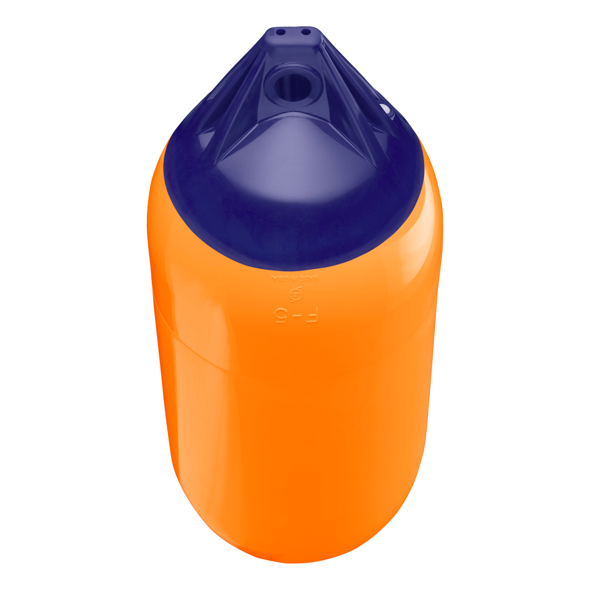 Orange boat fender with Navy-Top, Polyform F-5 angled shot
