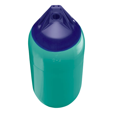 Teal boat fender with Navy-Top, Polyform F-5 angled shot