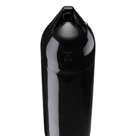 Black boat fender with Black-Top, Polyform F-6 angled shot