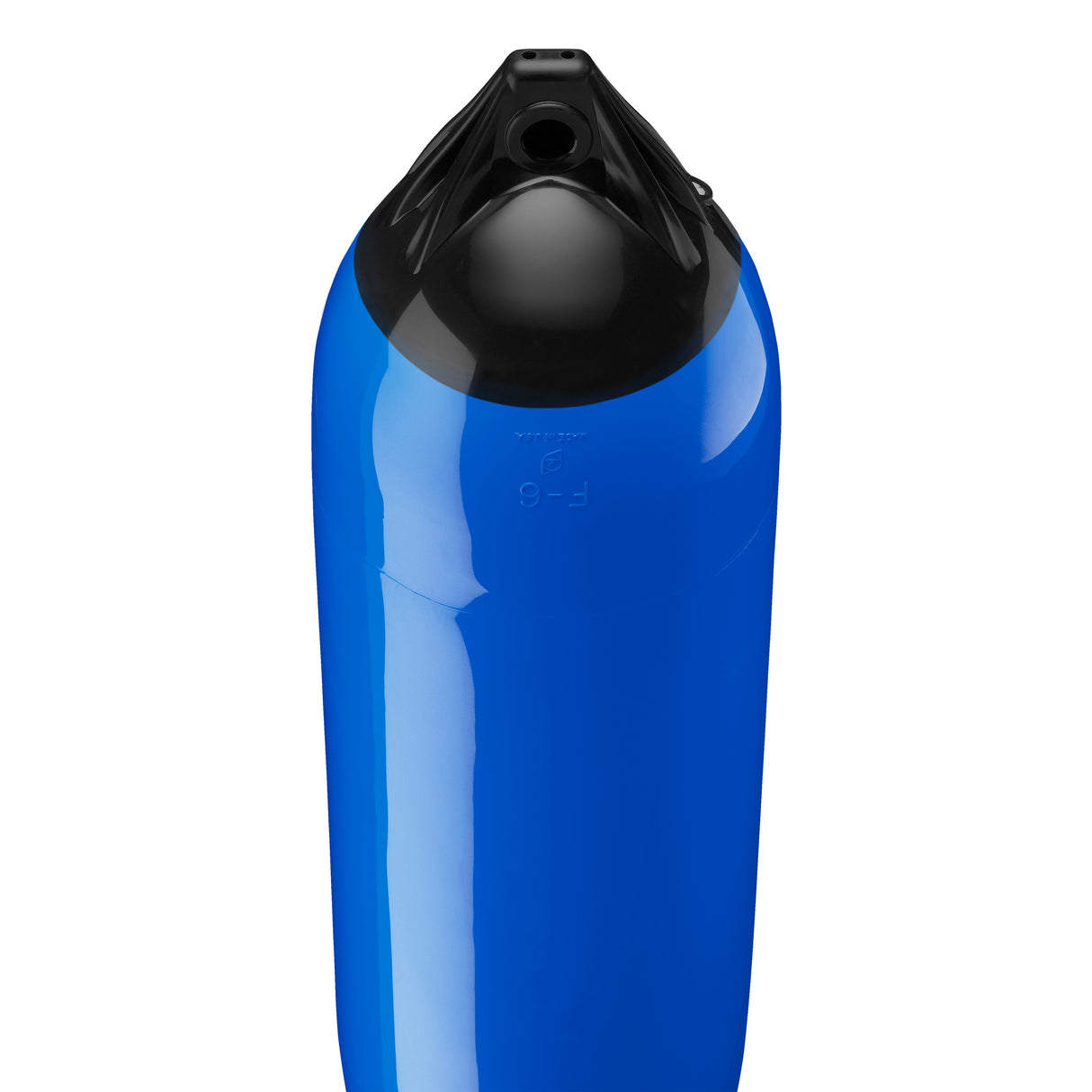Blue boat fender with Black-Top, Polyform F-6 angled shot