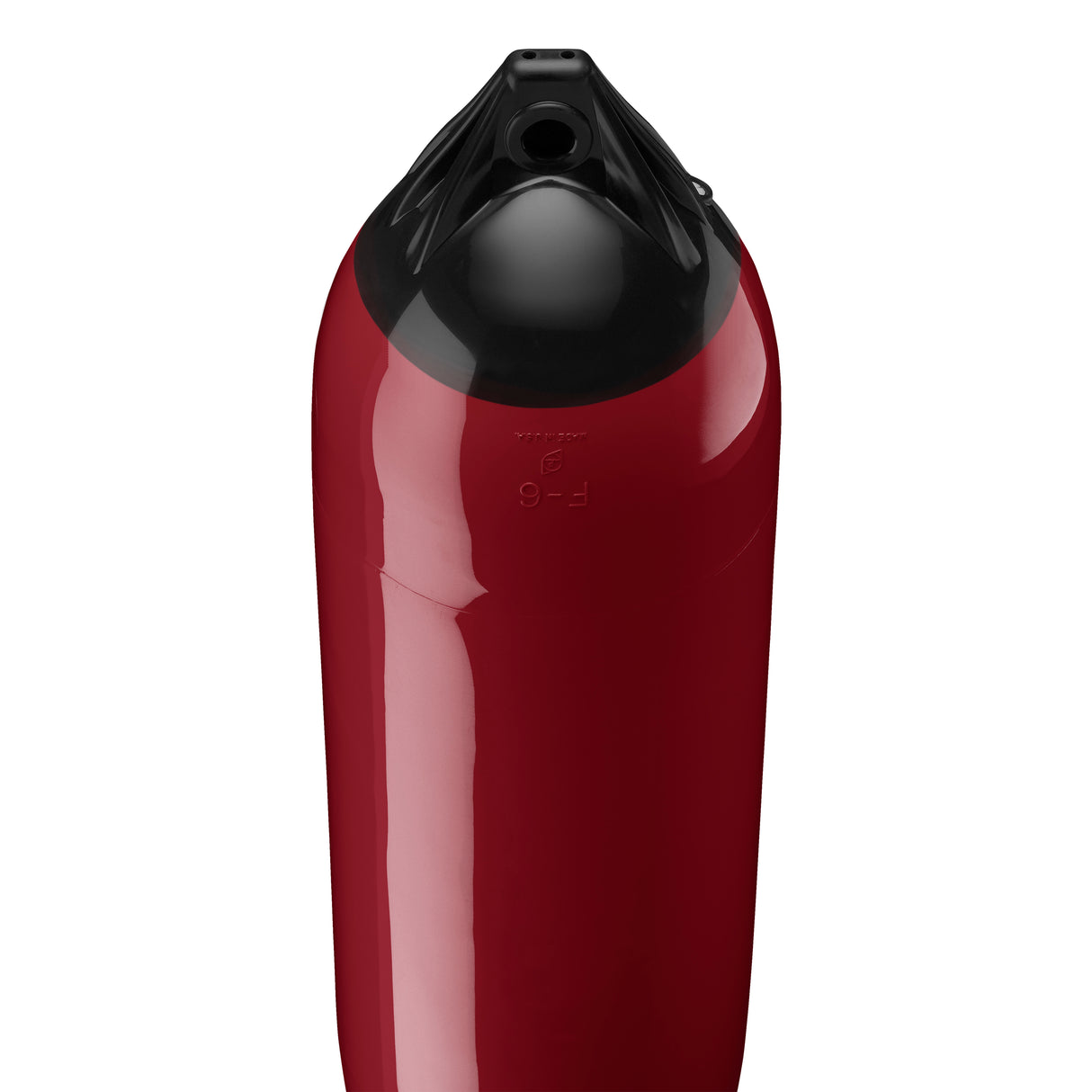 Burgundy boat fender with Black-Top, Polyform F-6 angled shot