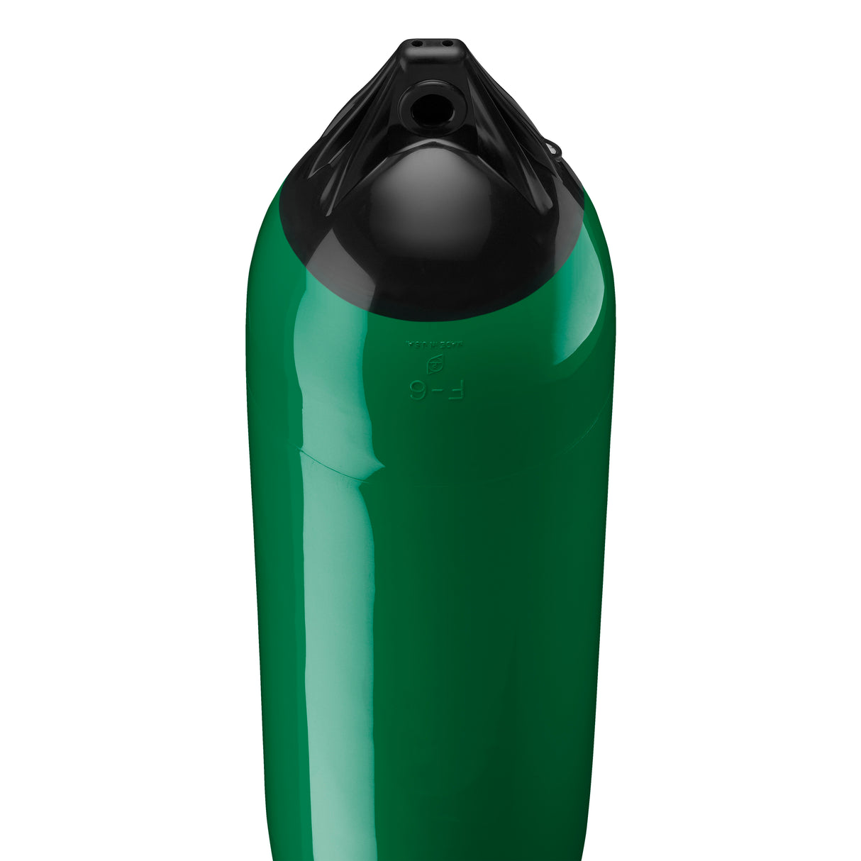 Forest Green boat fender with Black-Top, Polyform F-6 angled shot