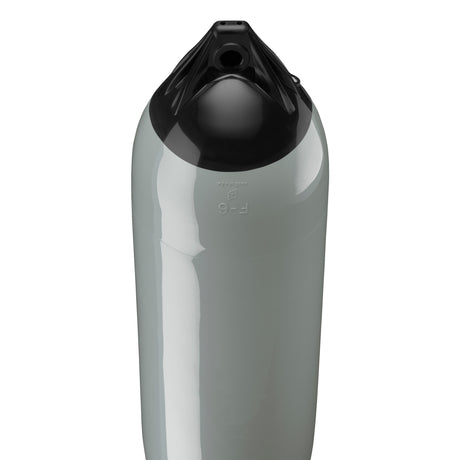Grey boat fender with Black-Top, Polyform F-6 angled shot