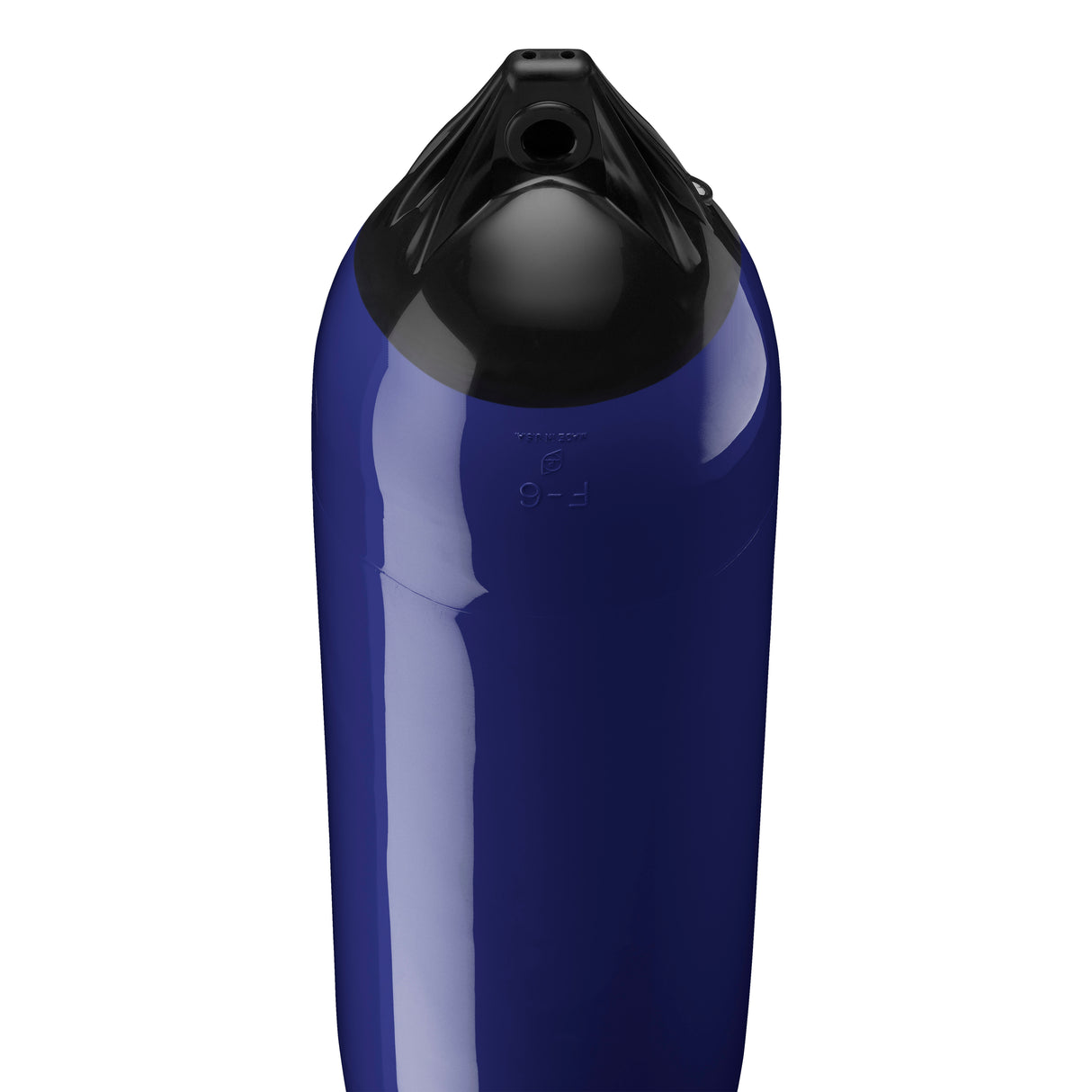 Navy Blue boat fender with Black-Top, Polyform F-6 angled shot