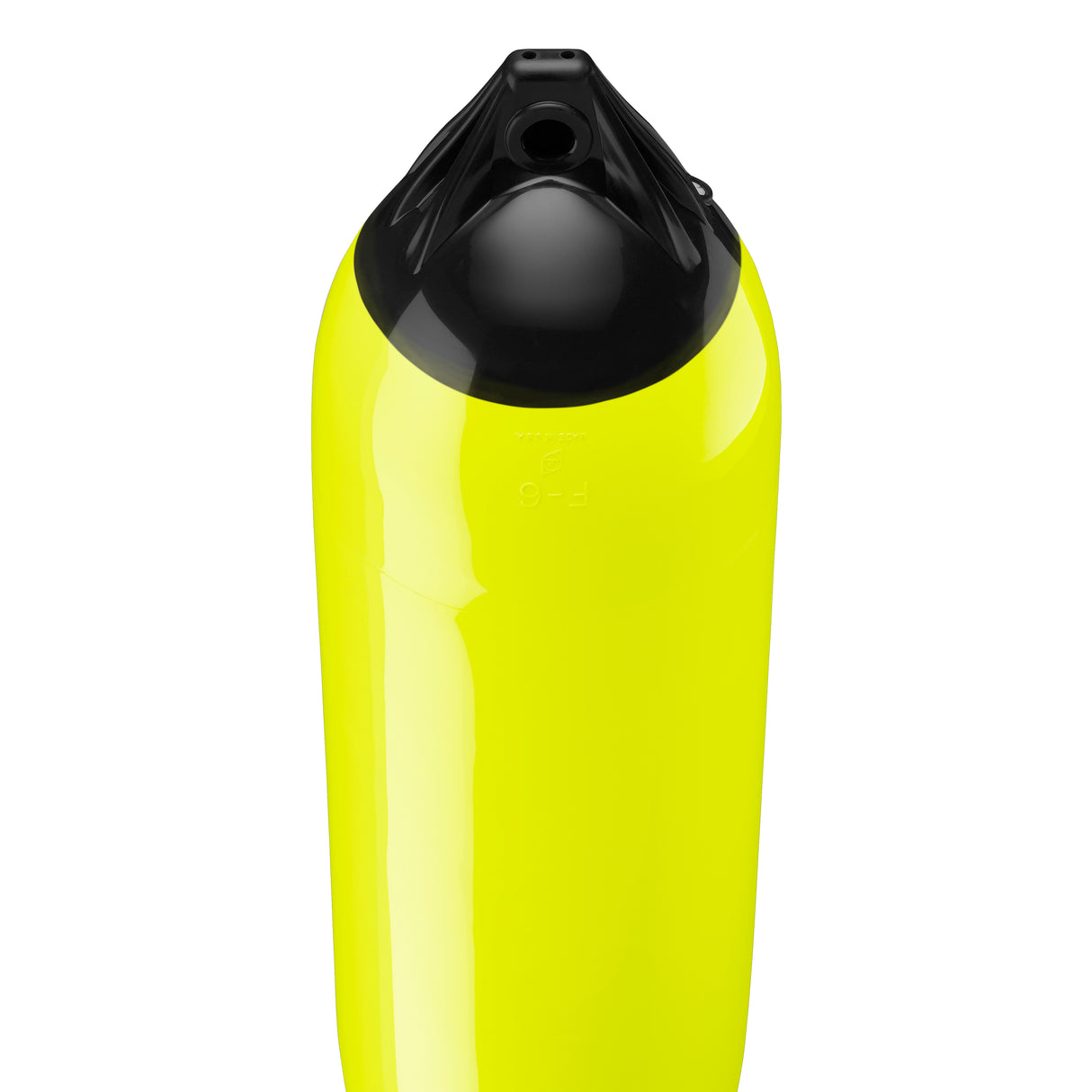 Saturn Yellow boat fender with Black-Top, Polyform F-6 angled shot