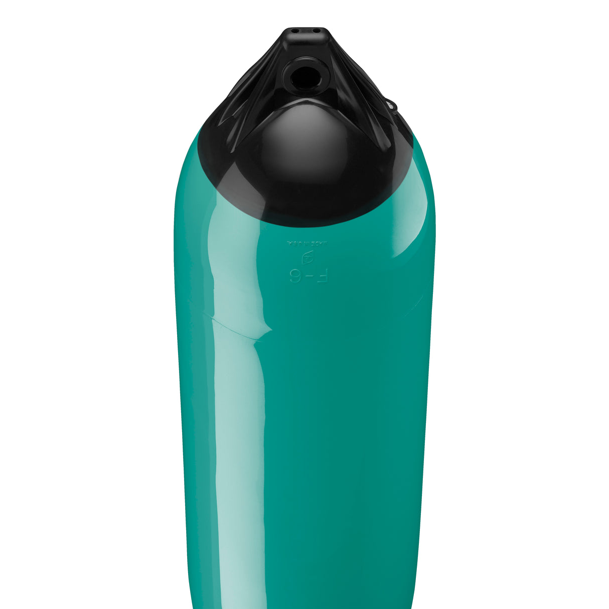 Teal boat fender with Black-Top, Polyform F-6 angled shot